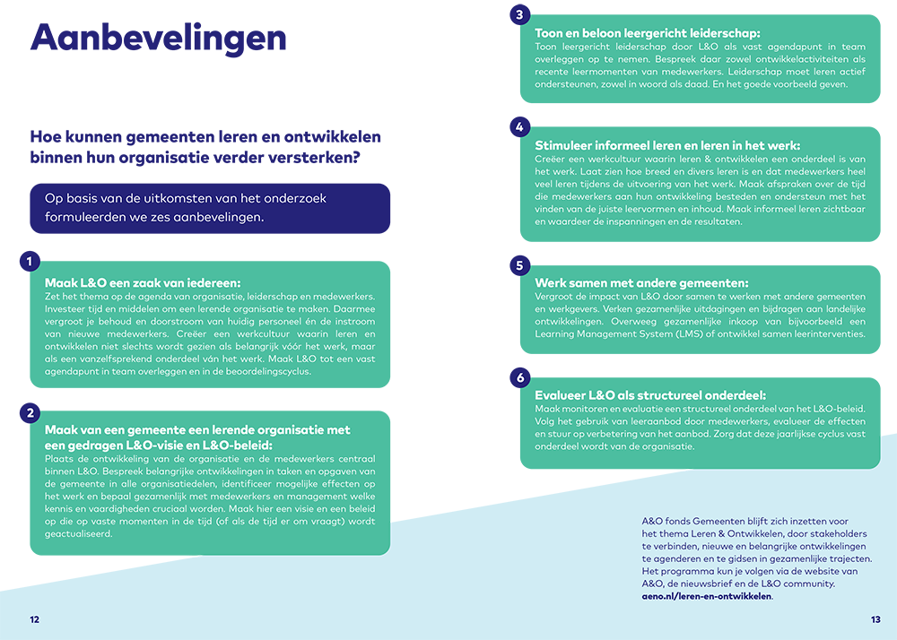 Aanbevelingen uit onderzoeksrapport Leren en Ontwikkelen